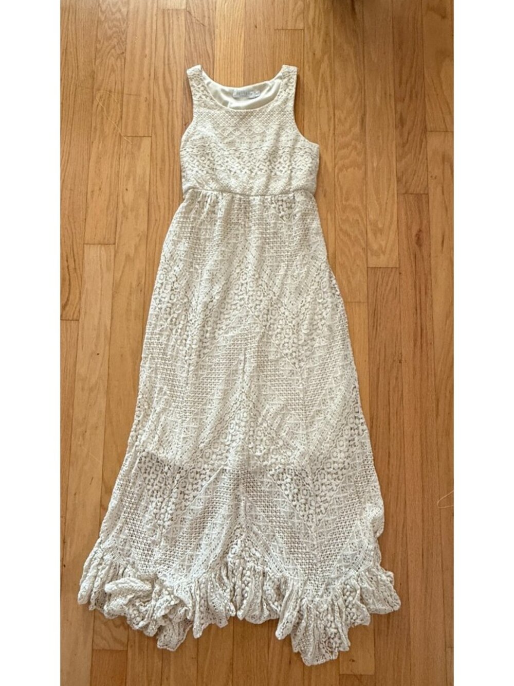 Solitaire by Ravi Khosla Women's Small Beige Lace Crochet Midi Maxi Boho Dress